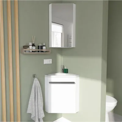 Image de Ensemble lave-mains d'angle SKINO + vasque + armoire de toilette