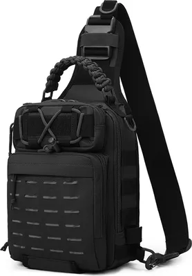 Produktbild von Angel Sling Bag Angelgeraet Aufbewahrungstasche Werkzeugtasche zum Angeln Wandern Jagen Camping Schwarz