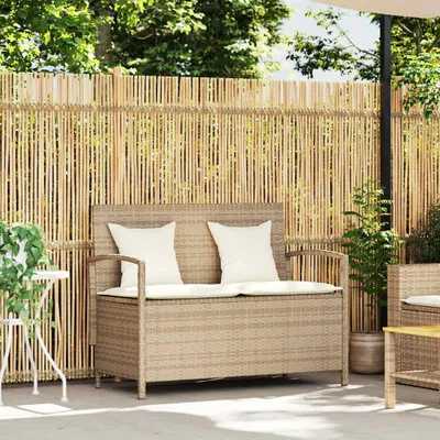Immagine prodotto di Panca Portaoggetti da Giardino con Cuscino Beige in Polyrattan