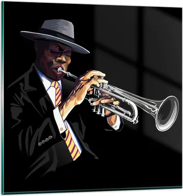 Produktbild von Bilder auf glas - Jazz Musik Musiker - 60x60cm - Glasbilder - Wandbilder - Kunstdruck - zum Aufhängen bereit - Wanddekoration aus Glas - Glas Bilder - Wandbild auf Glas - Einteilig - GAC60x60-3588