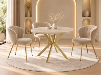 Obrázek produktu pro Kulatý rozkládací jídelní stůl se zlatými nohami ve tvaru X - ⌀ 100-180 cm - loftový industriální design - pro 4-6 osob - hnědý