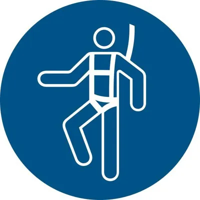 Produktbild von Gebotszeichen 'Auffanggurt benutzen' (M018), gem ASR A1.3 (DIN EN ISO 7010) Aufkleber Folie 5cm 10 Stück