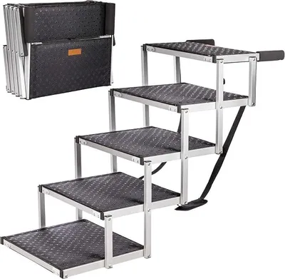 Produktbild von Hundetreppe faltbar | 5 Stufen | Hunderampe Einstieghilfe für Autos oder hohe Betten | klappbare Haustiertreppe | stabile Hundeleiter | praktisch & leicht | für bis zu 60 kg