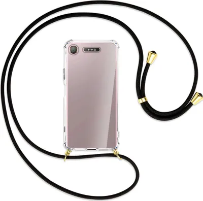 Produktbild von Handykette Backcover-Schutzhülle mit Band (Metall goldfarben) für Sony Xperia XZ1 - schwarz