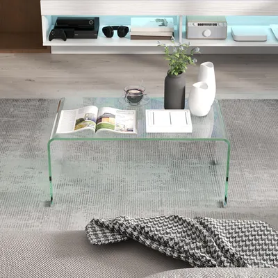 Produktbild von Couchtisch Hartglas einteilig, Glastisch Sofatisch Wohnzimmertisch, Transparent | 80 x 45 x 35 cm | 20 kg | kein Aufbau nötig