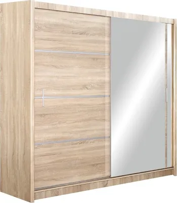 Produktbild von Furniture24 Kleiderschrank Vista 203 Schwebetürenschrank Schrank mit Schiebetür Kleiderstange 8 Einlegeboden Sonoma Eiche mit Spiegel , 203 cm breit