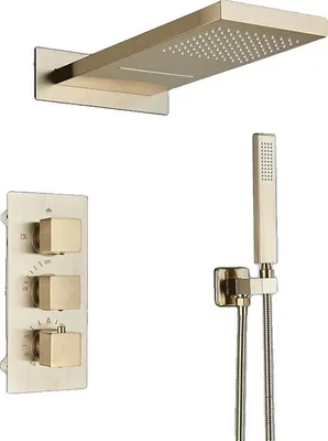 Produktbild von Duscharmatur Set, Thermostatsteuerung, Duale Duschfunktionen, Gebürstetes Gold