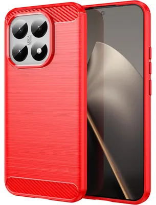 Produktbild von Hülle für Xiaomi 15T, Carbon-Faser TPU Silikon Stoßfest Schutzhülle Rot