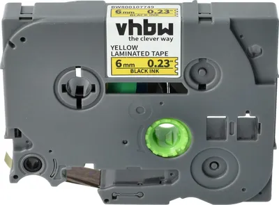 Produktbild von vhbw Schriftband-Kassette kompatibel mit Brother PT 1000, 1200P, 1200, 1090, 1080, 1010, 1000-Serie Etiketten-Drucker 8m x 6mm Schwarz auf Gelb