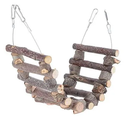 Productafbeelding van Houten speelgoed voor vogels, 60 cm, natuurhout. Ophangbare houten schommel, kauwspeelgoed voor parkieten en kanaries
