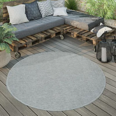 Image de Tapis d'extérieur rond résistant aux intempéries Jardin & terrasse tissé à plat aspect sisal robuste Taille 200 cm Rond