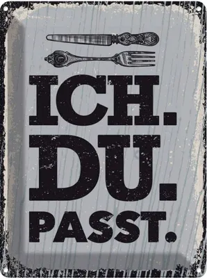 Produktbild von vianmo Blechschild 40x30 cm Ich Du Passt weiß schwarz Dekoration Spruch Zitat