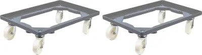 Produktbild von SparSet 2x Transportroller für Euroboxen 60x40cm mit Kunststoffräder grau | Offenes Deck | 2 Lenkrollen & 2 Bockrollen | Traglast 300kg | Kistenroller Logistikroller Rollwagen Profi-Fahrgestell