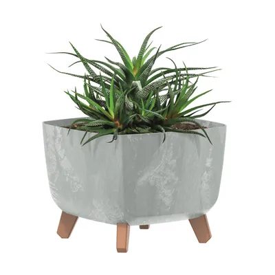 Obrázek produktu pro Květináč na nožičkách Květináč 24x19 cm Světle šedý plastový břidlicový čtverec s vložkou Betonová optika Květináče Money Tree Kaktusy Gumovník