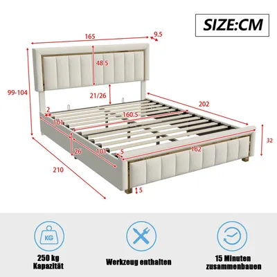 Produktbild von Polsterbett 160x200 cm - Doppelbett mit Bettkasten - Hydraulischer Hebemechanismus - Lattenrost inklusive - Holzgestell mit Samtbezug - Beige