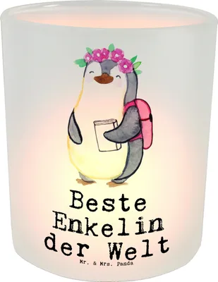 Produktbild von Mr. & Mrs. Panda Kerzenhalter Pinguin Beste Enkelin der Welt - Transparent - Geschenk, Windlicht Glas, Kerzenglas, Teelichthalter, aus, Oma, Taufe, Großtochter, Enkelkind