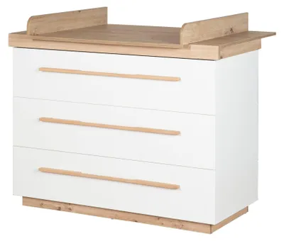 Zdjęcie produktu dla Komoda do przewijania dzieci Lumo - głębokość szafki: 52,5 cm - 3 szuflady z cichym domykaniem i pełnym wysuwem - rozkładana i zdejmowana przystawka do przewijania