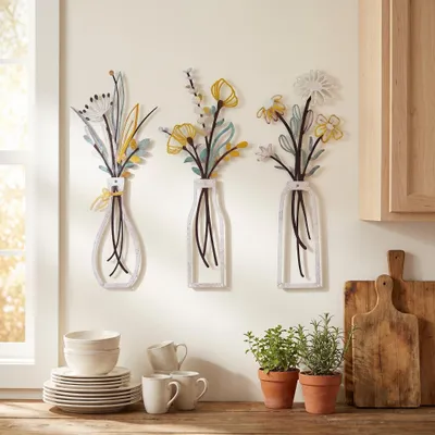 Produktbild von Set mit 3 Metall-Blumen-Wanddekorationen für das Wohnzimmer