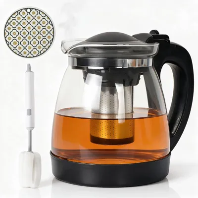 Glaskanne 1800 ml mit Edelstahlfilter, hitzebeständig, Teekanne