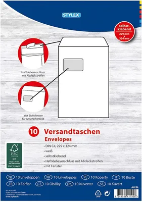 Obrázok produktu pre Stylex 41192 Obálky, DIN C4, s okienkom, 10 ks,