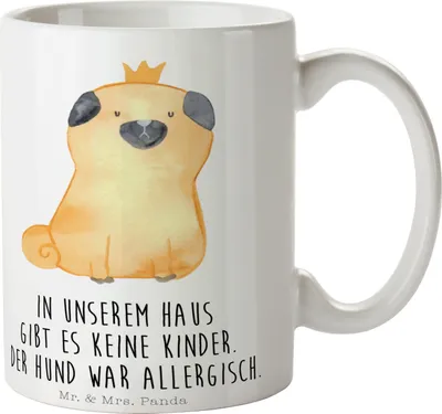Produktbild von Mr. & Mrs. Panda haferl Mops Krone - Weiß - Geschenk, Hund, Tasse, Haha, Teetasse, Trinkbecher, Lustig, Sprüche, Kaffeetasse, mit Spruch, Königlich, Kaffeebecher