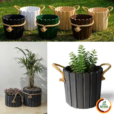 Produktbild von Floranica Runder Blumentopf 20 x 30 cm Anthrazit Pflanzentopf aus Kieferholz für Haus Garten