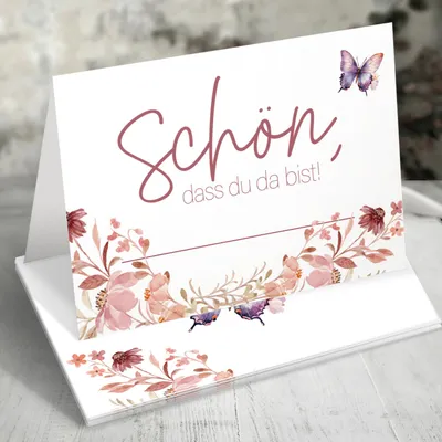 Produktbild von 50 Tischkarten Schön dass du da bist, Floral Butterfly Altrosé