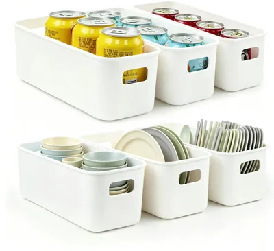 Aufbewahrungsboxen, Kunststoff, 6 Stück, 27,5×10,5×9,5 cm, weiß