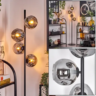 Produktbild von Villamare Stehlampe aus Metall/Glas in Schwarz/Rauchfarben mit Fußschalter