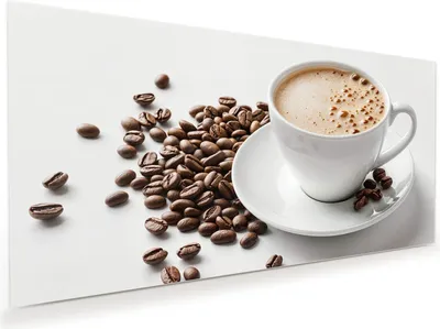 Produktbild von Glasbild 100x50cm in XXL für Wohnzimmer, Schlafzimmer Motiv Kaffeetasse und Bohnen