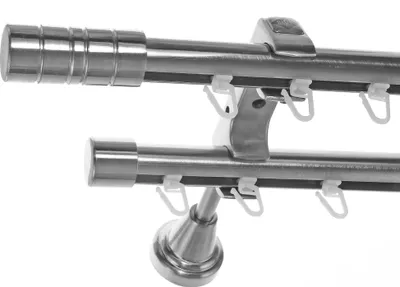 Produktbild von Innenlauf Edelstahl Look Gardinenstange 20mm Wandträger 2-läufig Zylinder H60 E34E30 II
