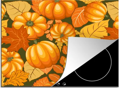 Produktbild von KitchenYeah© Herdabdeckplatte Herbst - Muster - Kürbis , 57x51cm, Küche Deko, Glaskeramikkochfeld Herdabdeckung, Abdeckplatte fùr Kochfeld