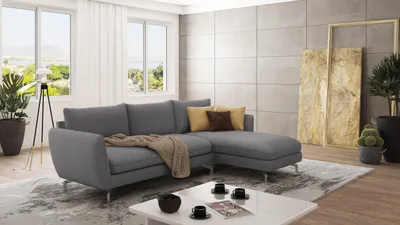 Produktbild von S-STYLE MÖBEL - Modernes Ecksofa Frema mit Silber Metall Füßen aus Grau Luxusmicrofaser - Ottomane rechts - B/T/H: 261 cm/167 cm/87cm