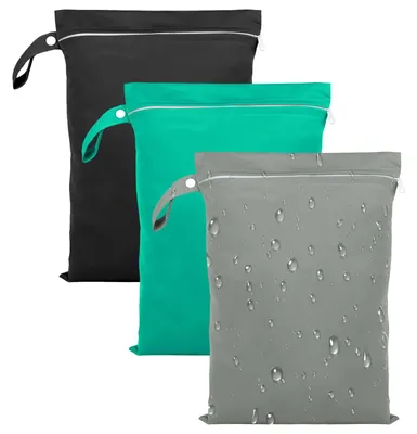 Produktbild von 3 Stück Nasstasche, 40 x 30 cm Wäschesäcke Schwimmsachen, Wasserdichter Beutel Wet Bag mit Reißverschluss, Wiederverwendbar Reise Nassbeutel Schwimmen für Badeanzüge, Strandtücher(Gray Green Black)