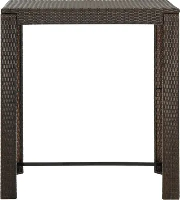 A brown poly rattan bar table is shown against a white background.