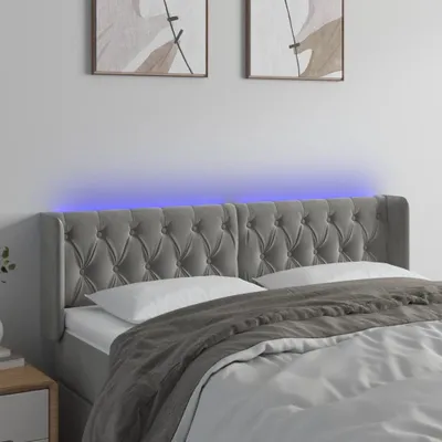 Produktbild von vidaXL LED Kopfteil Hellgrau 163x16x78/88 cm Samt - LED Kopfteil - LED Kopfteile - Kopfteil - Bett-Kopfteil
