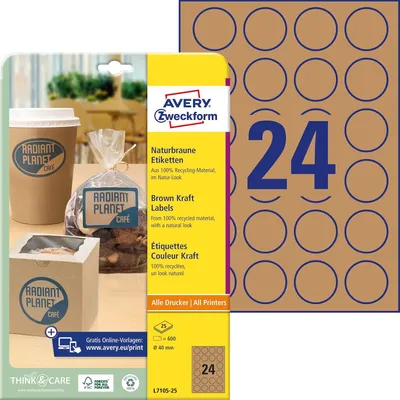 Produktbild von AVERY Zweckform Naturbraune Etiketten rund Durchmesser 40 mm 600 Etiketten