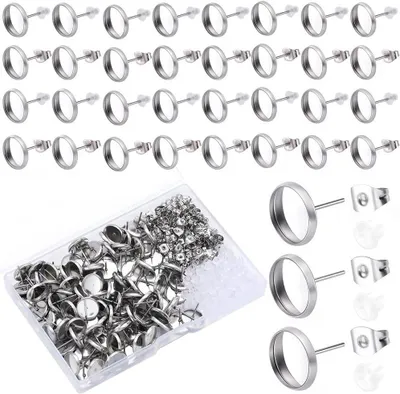 Imagen del producto de Pendientes de aro en blanco, 10 mm, 100 unidades, hipoalergénicos, de acero inoxidable, para la fabricación de joyería
