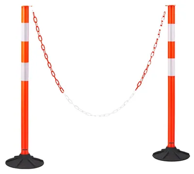 Immagine prodotto di Delineatore di traffico VEVOR Delineatore in 2 pezzi (871 mm) con base ponderata e strisce riflettenti e catene, paletti di segnalazione per cantieri, parcheggi, paletti di sbarramento per il controllo della folla
