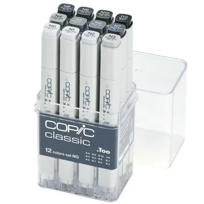 Immagine prodotto di COPIC Classic Pennarelli bifacciali fine e a scalpello 12 pezzi, grigio Neutro