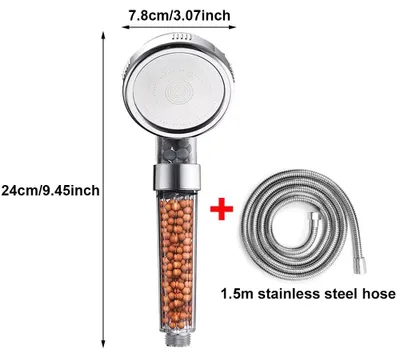 Produktbild von Gefilterter Duschkopf aus ABS, Hochdruck-Wassersparspray, durchsichtige Handduschköpfe mit Filterperlen für Badezimmer. Version:Duschkopf + Schlauch