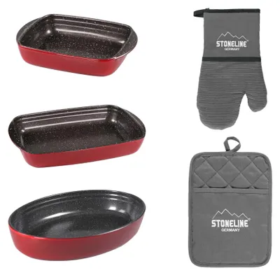 Produktbild von STONELINE® Auflaufformen mit Ofenhandschuh und Topflappen Set 5-teilig