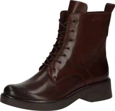 A single brown leather boot is shown against a white background.