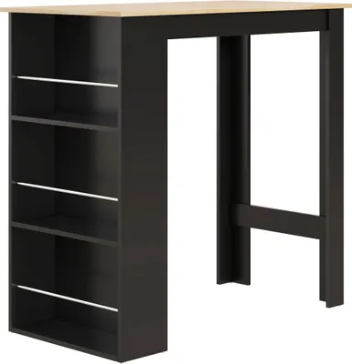 Obrázek produktu pro Barový stůl - Kuchyňský stůl - Tři boční police - Moderní design - Do jídelny a obývacího pokoje - Rozměry 112 × 57 × 106 cm - Černá barva
