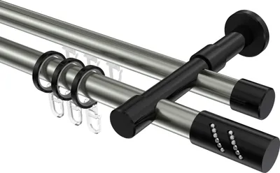 Produktbild von Interdeco Rundrohr-Innenlaufstange / Gardinenstange (Kombination) Edelstahl-Optik / Schwarz, Typ Prestige Zoena (Glitzerzylinder), 20 mm Ø 2-läufig, 180 cm