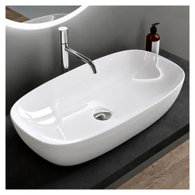 Produktbild von Aufsatzwaschbecken Keramik Gäste-WC Waschbecken Waschschlae 70cm weiß glänzend Handwaschbecken Waschplatz Brüssel104