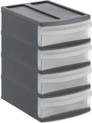 Produktbild von Rotho Schubladenbox Tower XS SYSTEMIX mit 4 Schubladen je 0.8 L - Aufbewahrungsbox 19,6 x 14,1 x 23,3cm - Organizer aus Kunststoff - stapelbar und erweiterbar
