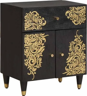 Image de Cabinet de chevet avec porte avec tiroir Noir 50 x 33 x 60 cm