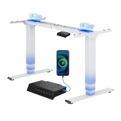 Produktbild von FLEXISPOT EC5 Plus Höhenverstellbarer Schreibtisch Elektrisch, 2 Motoren, 120 kg Tragkraft, USB-Anschluss, 3-fach-Teleskop, 4 Memory-Funktion, Weiß