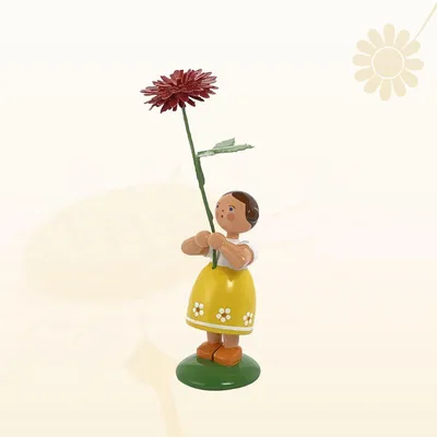Productafbeelding van Miniatuurbeeld van een bloemenmeisje met een rode dahlia, hoogte 12 cm, nieuw